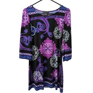 INC International Concepts Dress Medium Mini Shift Black Purple Polyester Tunic